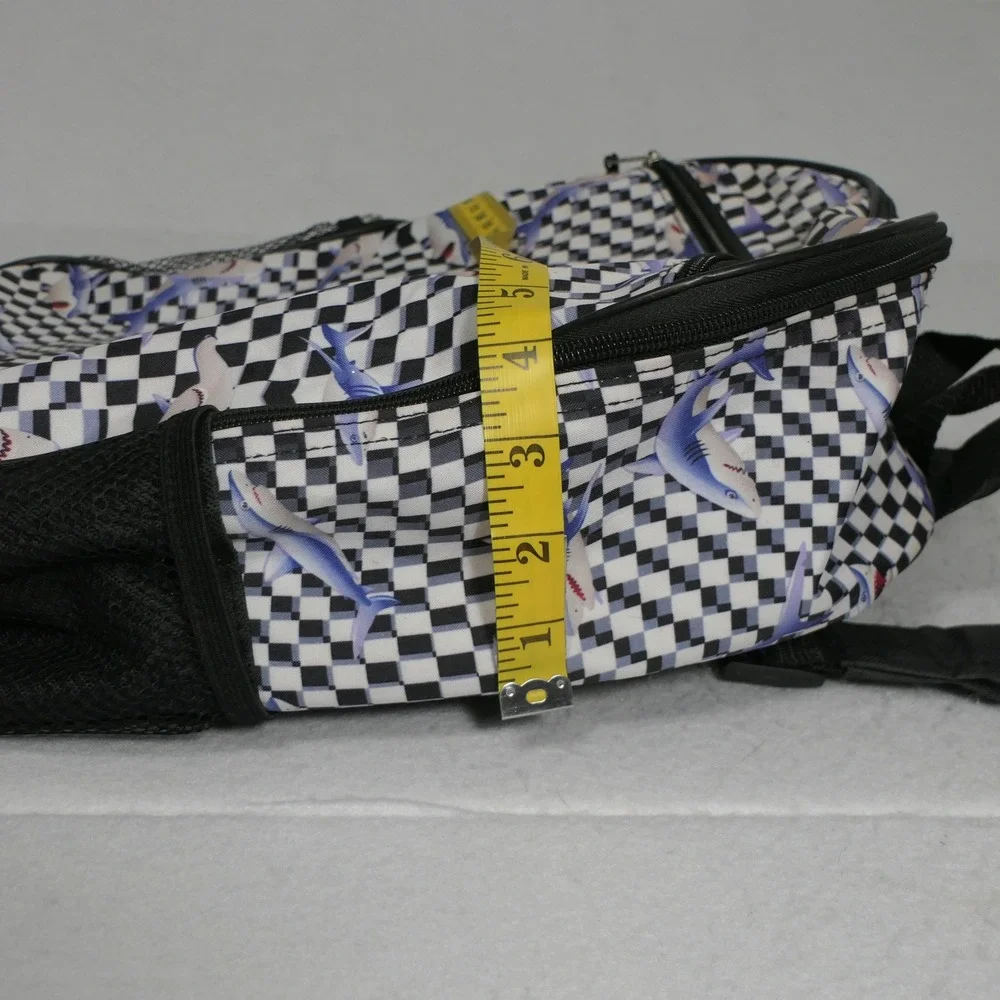 Kids Shark Backpack OS Black White Checkered Skater Streetwear Adventure Travel